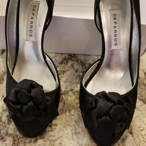 Caparros Black Satin Peep Toe Heels